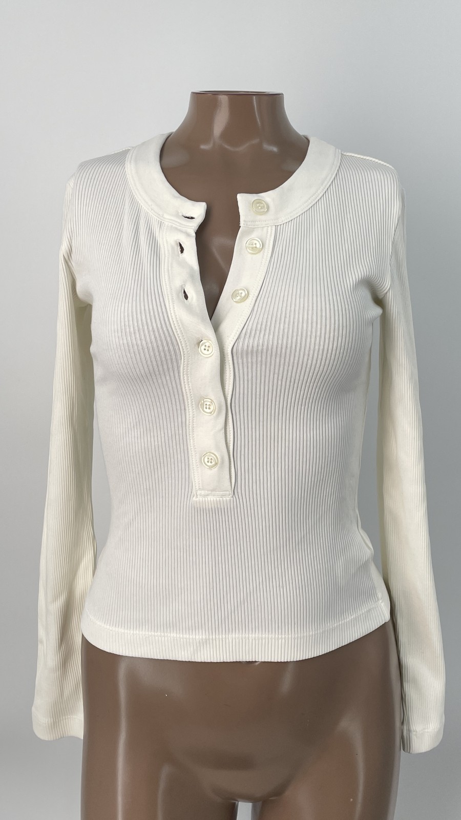 Citizens Of Humanity Womens Henley Top Pashmina/White Size XS Varra Slim Cotton