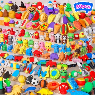 80 Pcs Animal Erasers Desk Pets for Kids Classroom Prizes Fun Cool 3D Puzzle ...