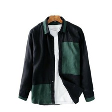 Camicia Giacca In Lino Da Uomo Patchwork Maniche Lunghe Comoda Con Bottoni