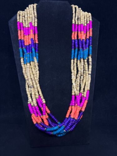 Vintage 8 Strand Brown, Pink, Orange, Purple And Blue Beaded Necklace (4237) - Picture 1 of 5