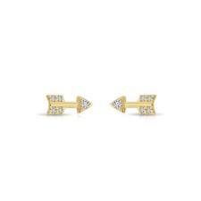 14K Real Solid Yellow Gold Dainty Mini Arrow CZ Sleeper Stud Earrings Screw-back