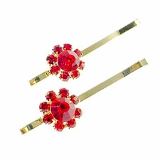 USA Bobby Pin Rhinestone Crystal Hair Clip Hairpin Jeweled Elegant Short Red