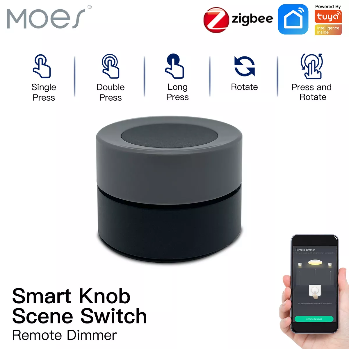 MOES Tuya ZigBee Smart Knob Switch Wireless Scene Switch Button Controller  App