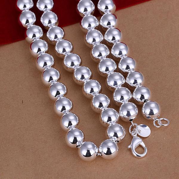 925 Sterling Silver Plated Necklace Hollow Beads Balls 20 Inches 8MM