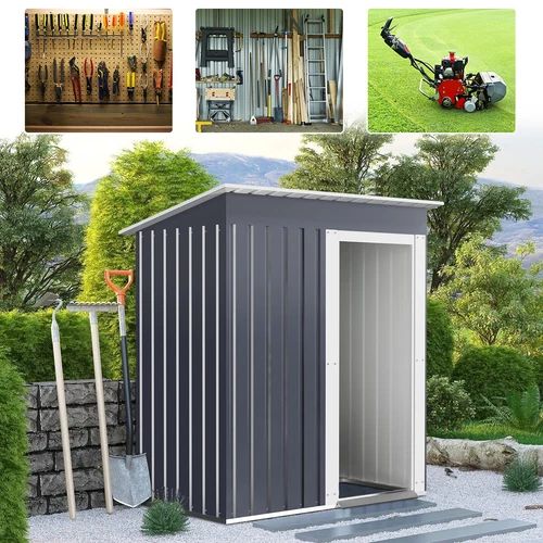 Garden Storage Shed Metal Outdoor Box Outdoor Backyard Bike Tool 5ftx3ft Grey - Picture 44 of 45