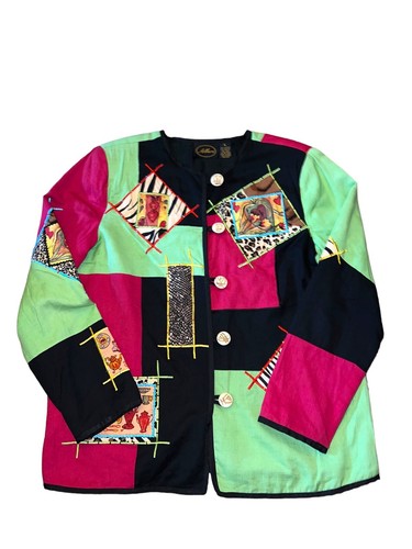 ALLURE Vintage Artsy Art to Wear Jacket Patchwork Toggles Size Large - Picture 3 of 7