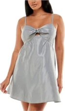 Speechless Women's Fit & Flare Dress Cocktail Mini Bow Silver Size Juniors 3