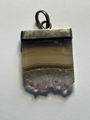 Sliced Amethyst Pendant Showing Layers Of Geode With A Silver Cap Unique Balance