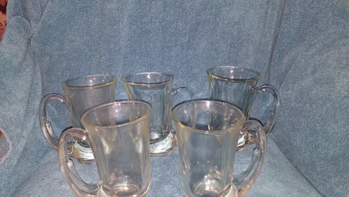 Tiara Indiana Glass lot of 5 Clear Hunter Horn 12 ounce Mugs