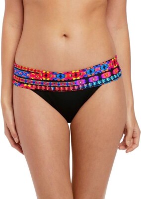 Freya Echo Beach Bikini Brief Size S 10 12 Black Pink Blue Aztec Fold Top 2919