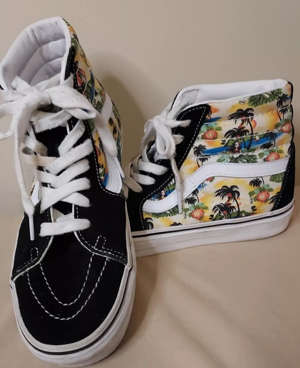 Rare Vans Sk8-Hi Black Tropical Hula Skateboard Sneaker SZ Mens