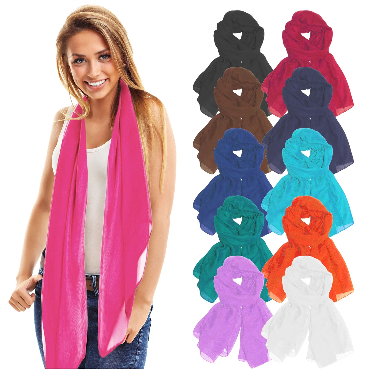 LONG PLAIN FASHION SCARF LADIES NECK SCARVES CHIFFON SHAWL WRAP