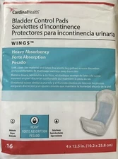 CARDINAL HEALTH BLADDER CONTROL PADS WITH WINGS 16 COUNT HEAVY ABSORBENCY
