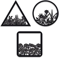 3 Pieces Geometry Wall Art Wood Wall Pediments Sacred Boho Flower Wall Art Woode