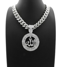 Hip Hop Allah Medal Pendant  Full Iced Cubic Zirconia Cuban Chain Necklace
