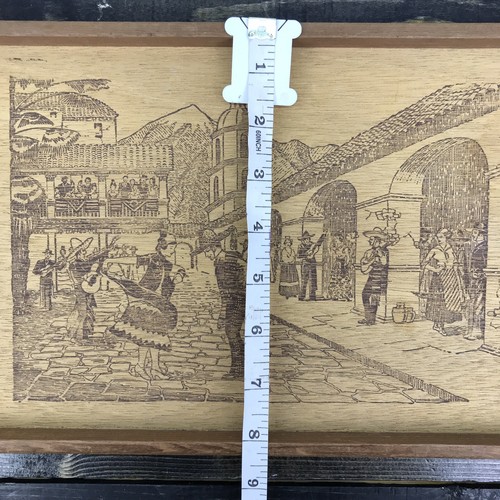 California Redwood Lumber EtchedTray Mexico Scene Dancers Valletta 18”x8 1/4” - Picture 2 of 10