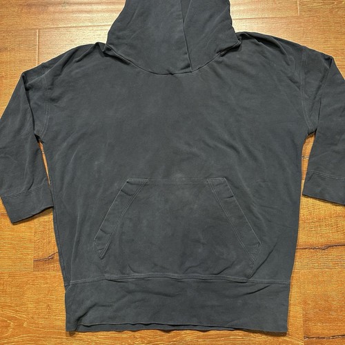 James Perse Hoodie Womens 2 Black 3/4 Sleeve Oversized Distressed Lived In Alt - Picture 4 of 13