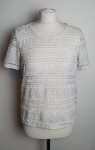 NEXT Ladies UK 10 Cream Striped Crew Neck Short Sleeve Top/T-Shirt A4 - Picture 1 of 7