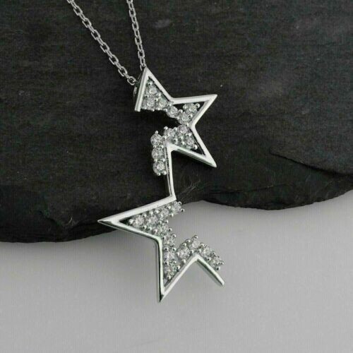 2 Ct Round Cut Simulated Diamond Women's Star Pendant 925 White Sterling Silver - Picture 5 of 6