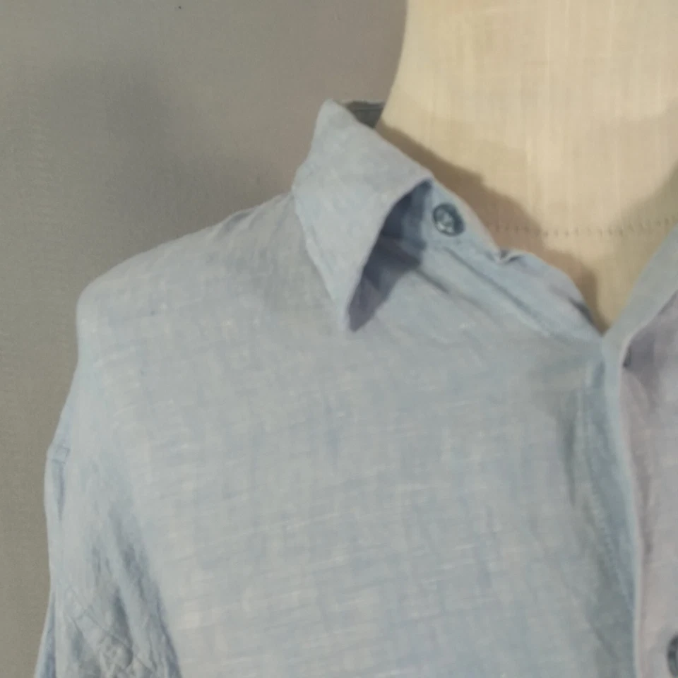 Donald J Trump shirt Men's large blue Linen short sleeve button up casual - Image 4 of 4