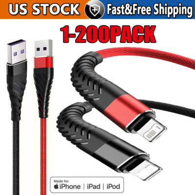 Braided Fast Charger Cable Heavy Duty USB Cord For iPhone 14 13 12 11 X XR 8 lot
