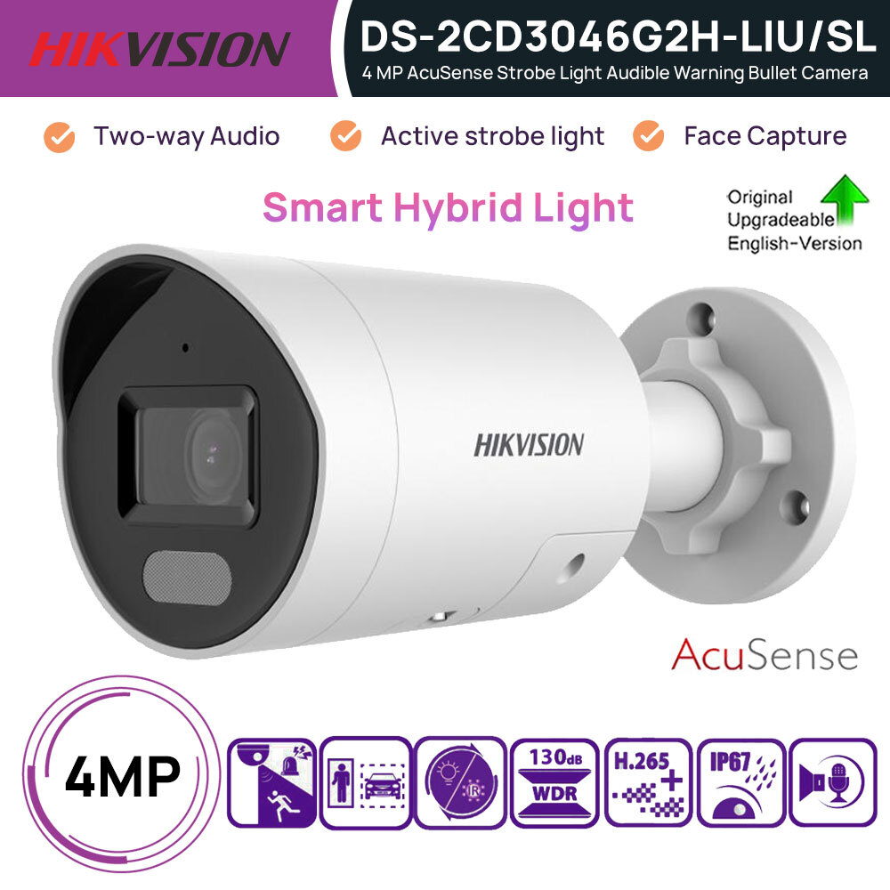 Hikvision 4MP IP Camera ColorVu+IR 2-way Audio Hybrid Light DS-2CD3046G2H-LIU/SL