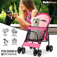 4 Wheels Pet Stroller w/Skylight+Storage Basket Foldable Cat Cage Travel Carrier