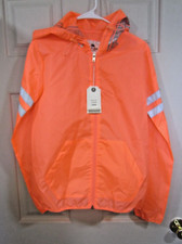 Nylon REFLEX Jacket Hooded Windbreaker Women's sz Large Bright Orange