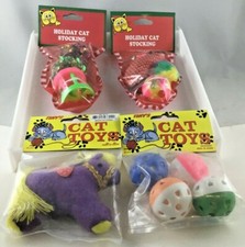 Lot Of Two Holiday Cat Stockings  Two Packs Kitty Play Toys 11 Toys New