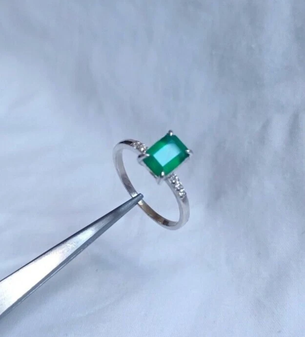 Anello baguette onice verde naturale argento sterling 925 onice gioielli fatt... - Immagine 2 di 4