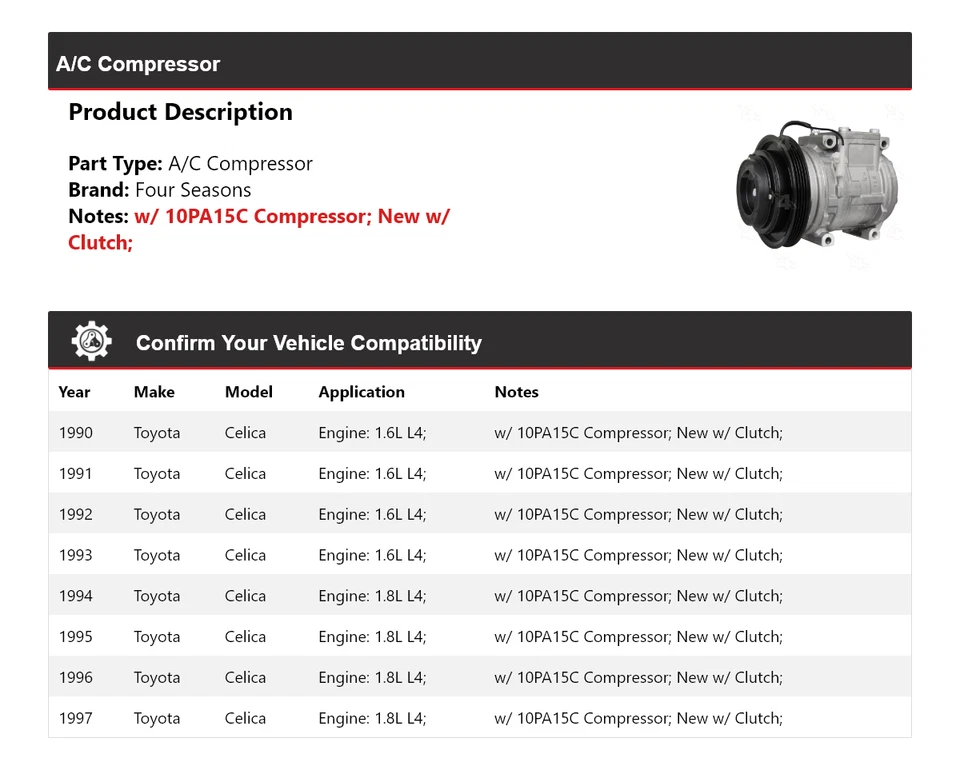 Компрессор кондиционера для Toyota Celica 1990-1997 годов выпуска 4 сезона 1991 1992 1993 1994 1995 годов выпуска - Изображение 2 из 4