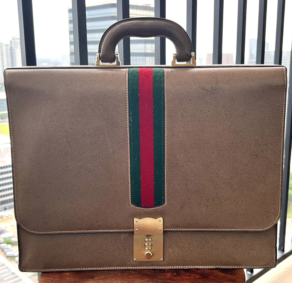 Rare Gucci Animalier Men Briefcase Leather Vintage Brown 067