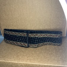 Vintage CHRISTIAN DIOR Ceintures Black Red Gold Beaded Waist Belt Small Medium