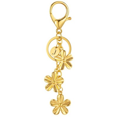 XGALBLA Gold/Silver Initial Keychain Flower Charms for Key Cute Letter Keyrin...