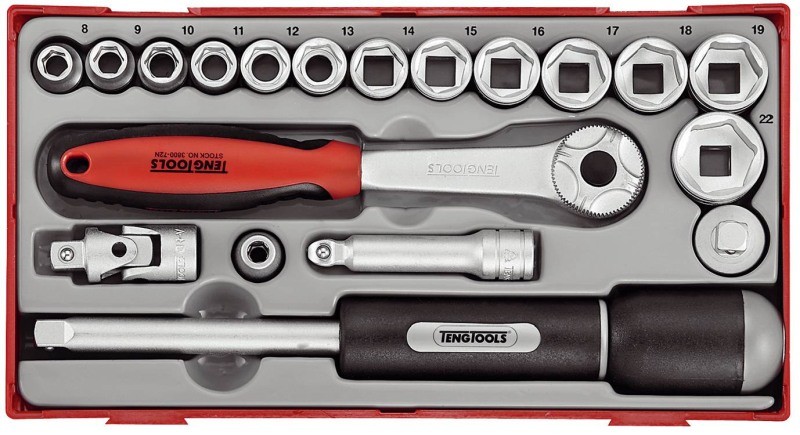 Coffret de douilles 3/8 TT3819 avec profil cannelé anti-dérapant pour serrage haute résistance
