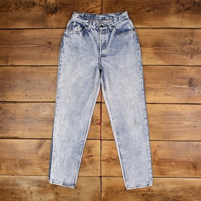 Vintage Levis 501 Jeans 26x30 80er blau Straight Acid Wash rot Denim