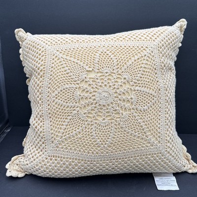 Vtg Star Crochet Devi Designs Feather Filled Pillow Back  Zipper Closure