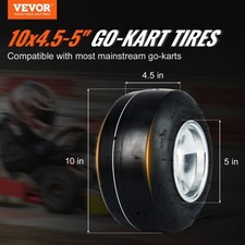 Go Kart Tires and Rims, 10x4.5-5" Go Kart Wheels, 2-Pack Front Wheels, Alu