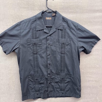 Cafe Luna Guayabera Shirt Mens Large Short Sleeve Four Pocket Embroidered Cuba P