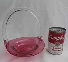 Cranberry Glass Basket Clear Handle Candy Display 7.5" Fenton?