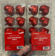 Valentine's Day Red Shatter Proof Heart Ornaments Smooth and Glitter 2 packs
