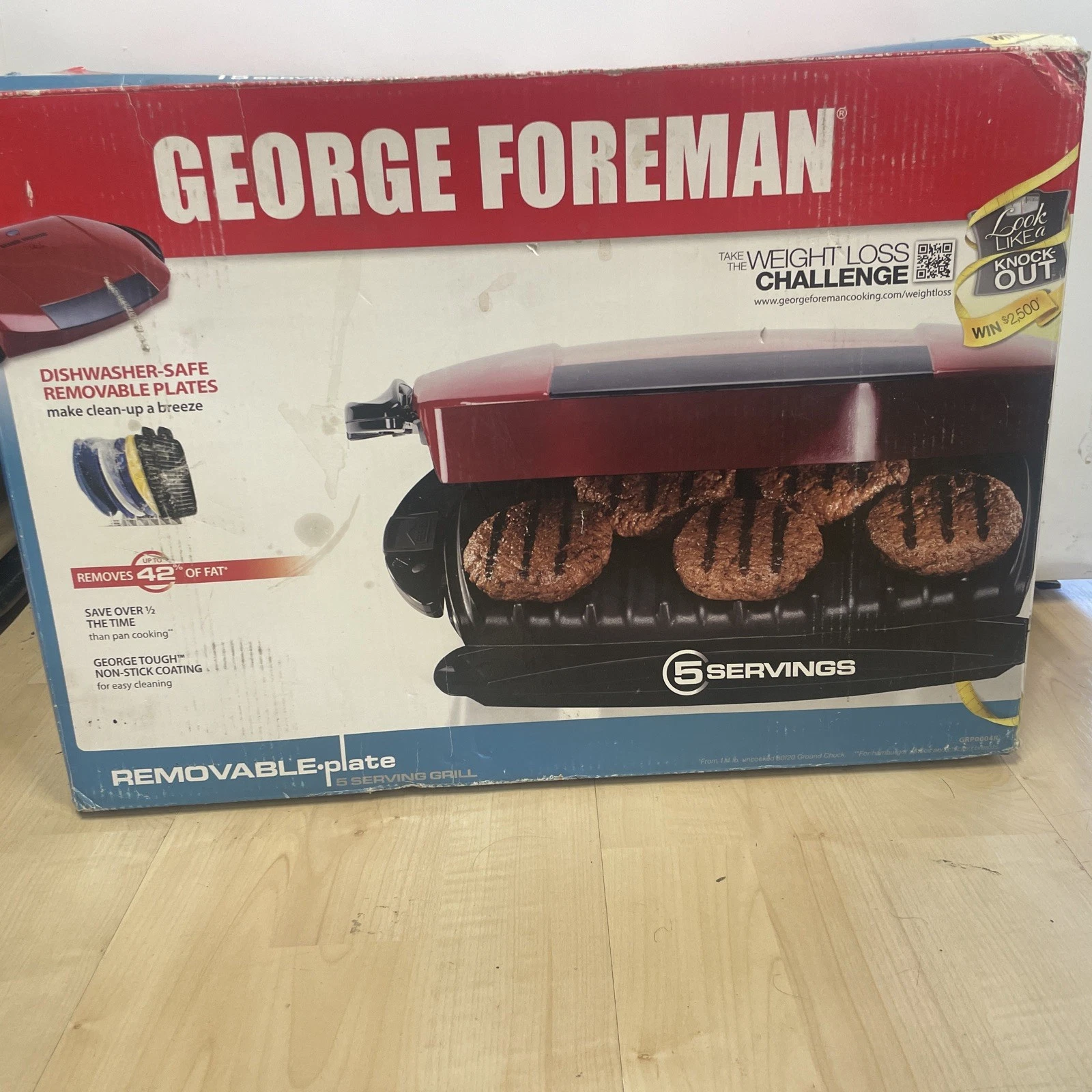 George Foreman 5-Serving Removable Plate Electric Indoor Grill NO Drip Tray