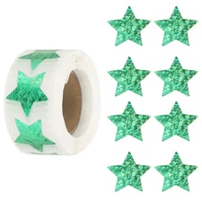 Star Stickers Roll 1 Inch, 500pcs Sparkly Foil Star Labels for Reward, Green