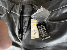 Vintage Express genuine black leather pants straight leg size 3/4 NWT