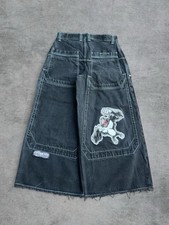 Vintage Y2K Jet Black Wide Leg Baggy Jnco Silver Back Jeans 32x30 NWT