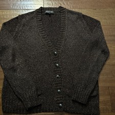 Jones New York Cardigan Women  s Brown Metallic Button Front Pockets XL