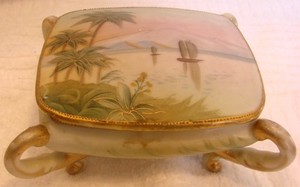 Japanese Nippon Hand Painted Footed Box Sail Boats c 1910