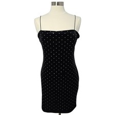 H&M Black Velvet Rhinestone Mini Dress Thin Strap Party Clubwear Whimsigoth Med
