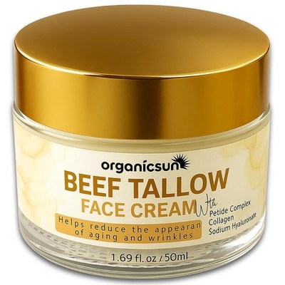 Beef Tallow Face Cream - 100% Grass Fed Anti Aging Moisturizer with Copper Pepti