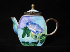 VTG KELVIN CHEN JOHN LA FARGE 2001 Miniature Enamel Teapot Purple Flower Floral